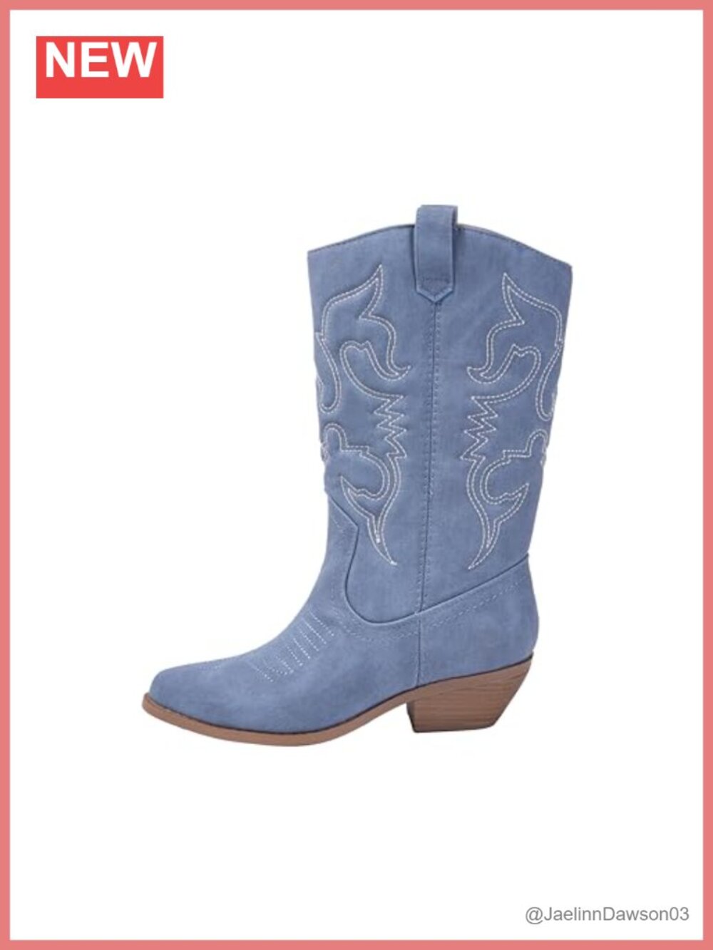 Women's Western Cowboy Mid-Calf Pull-On Boots Block Heel Pointed Toe